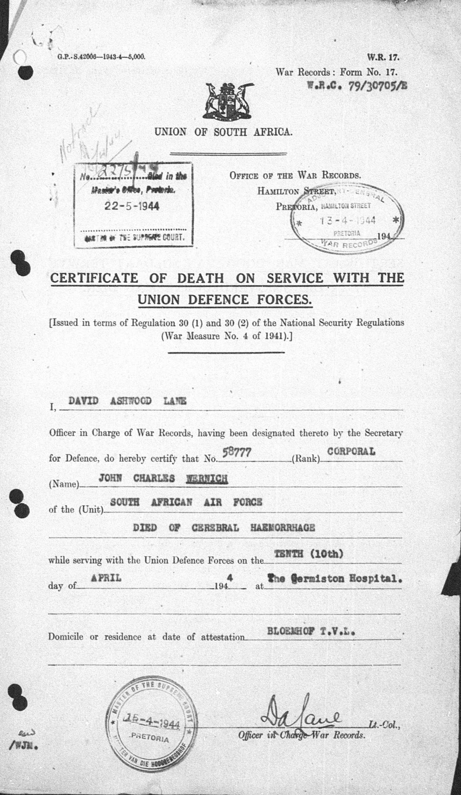 Photo from /search/photos/South Africa/Gauteng/ELSBURG CEMETERY GERMISTON/wernich_jc_DEATH CERT.jpg